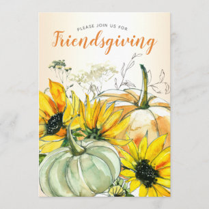 Friendsgiving Dinner Sunflower Floral w/ Pumpkins Invitation