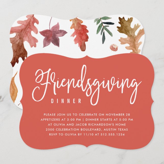 Friendsgiving Dinner | Terra Cotta Autumn Leaves Invitation (Front/Back)