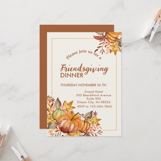 Friendsgiving Dinner thanksgiving autumn pumpkin Invitation (Front/Back In Situ)