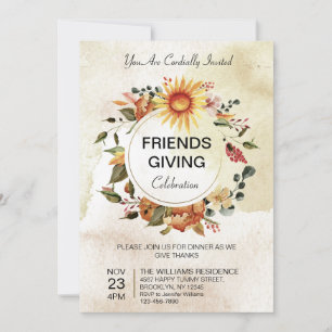 Friendsgiving Dinner Thanksgiving Autumn Sunflower Invitation