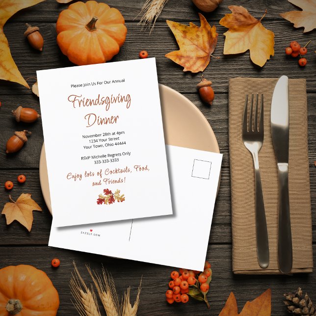 Friendsgiving Dinner Thanksgiving Elegant Foliage Invitation Postcard (Creator Uploaded)
