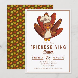 Friendsgiving Dinner Turkey Chef   Thanksgiving Invitation