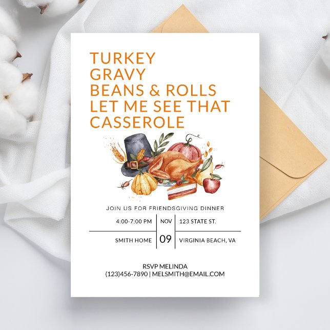 Friendsgiving Dinner Turkey Thanksgiving Party Invitation (Creator Uploaded)