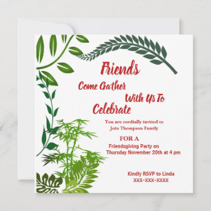 Friendsgiving Fall Autumn Green Foliage Watercolor Invitation