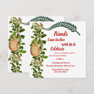 Friendsgiving Fall Autumn Green Leaves Pumpkin Inv Invitation