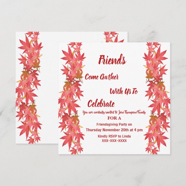  Friendsgiving Fall Autumn Maple Leaves Invitation (Front/Back)
