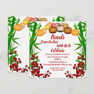 Friendsgiving Fall Autumn Pumpkin Berry Green Bush Invitation