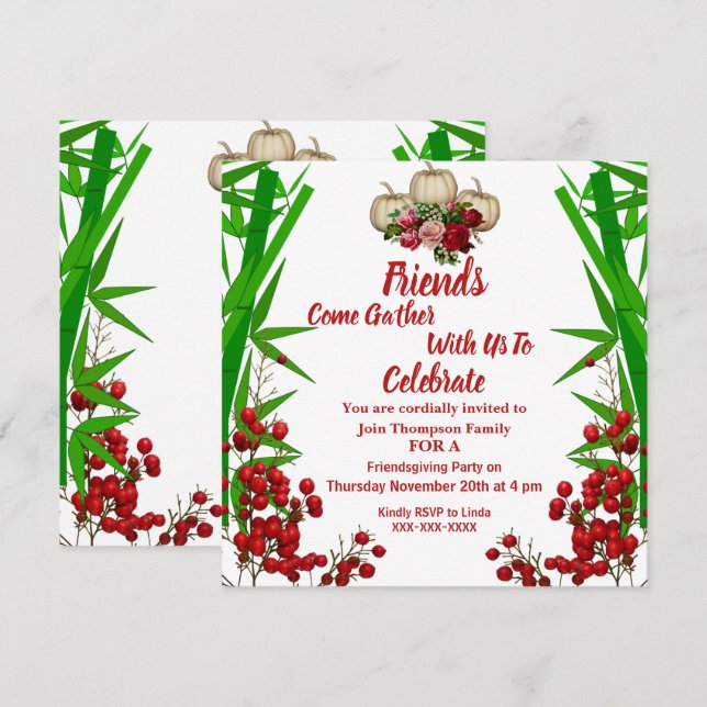 Friendsgiving Fall Autumn Pumpkins Rose Berry Bush Invitation (Front/Back)