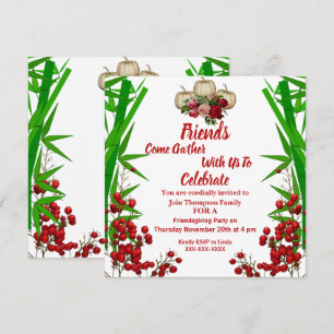Friendsgiving Fall Autumn Pumpkins Rose Berry Bush Invitation