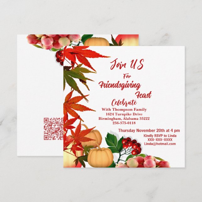 Friendsgiving Feast Fall Pumpkin Autumn Berry  Invitation (Front/Back)