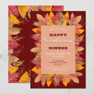 Friendsgiving Invitation Autumn Leaves Burgundy