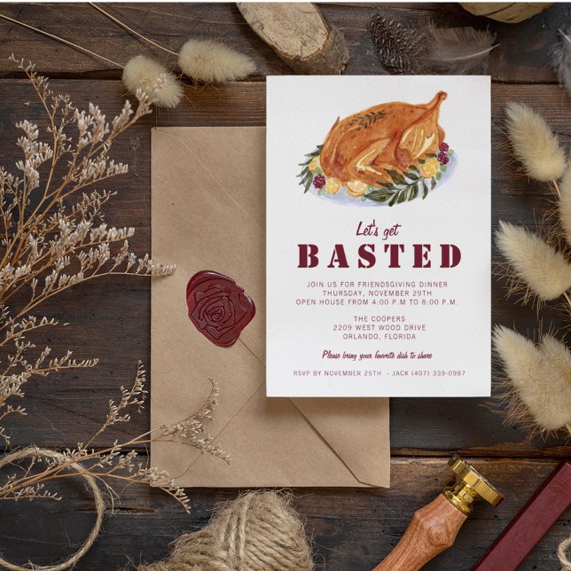 Friendsgiving Let's Get Basted Thanksgiving Dinner Invitation (Creator Uploaded)