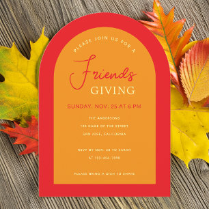Friendsgiving Modern Arch Fall Colours Orange Red  Invitation
