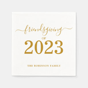 Friendsgiving of 2023 Gold Script thanksgiving Napkin