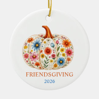 Friendsgiving personalised floral pumpkin ceramic tree decoration