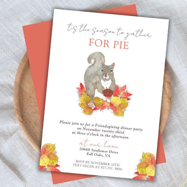 Friendsgiving Pie Squirrel Thanksgiving Invitation (Creator Uploaded)