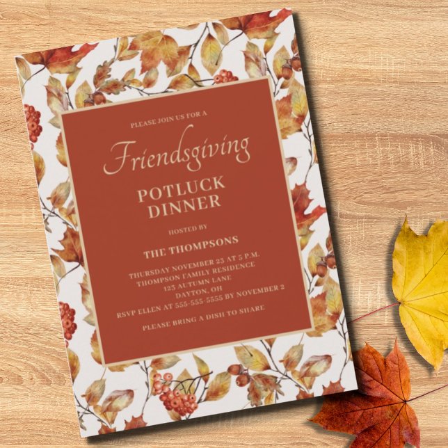 Friendsgiving Potluck Autumn Foliage Thanksgiving  Invitation (Creator Uploaded)