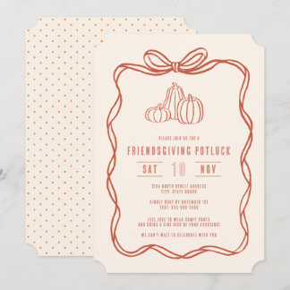 Friendsgiving Potluck Dinner Coquette Bow Pumpkins Invitation