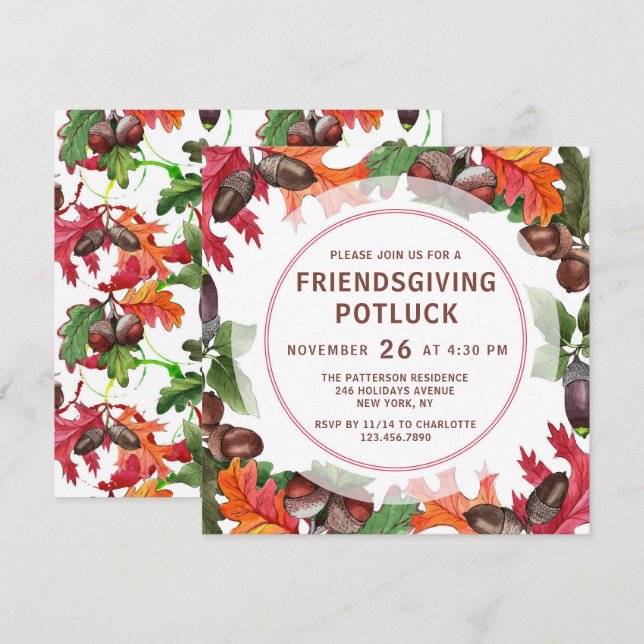 Friendsgiving Potluck Dinner Watercolor Floral Invitation (Front/Back)