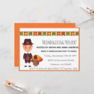 Friendsgiving Potluck Pilgrim Turkey Invitation
