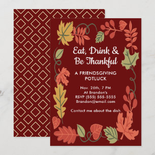 Friendsgiving Potluck Red Thanksgiving Invitation