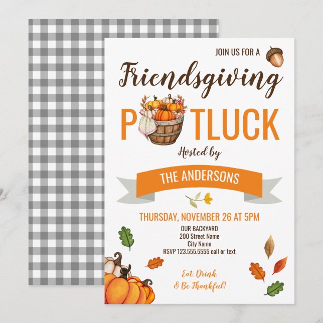 Friendsgiving Potluck Thanksgiving Invitation (Front/Back)