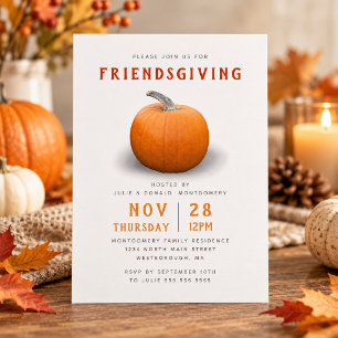 Friendsgiving Pumpkin Modern Orange Invitation