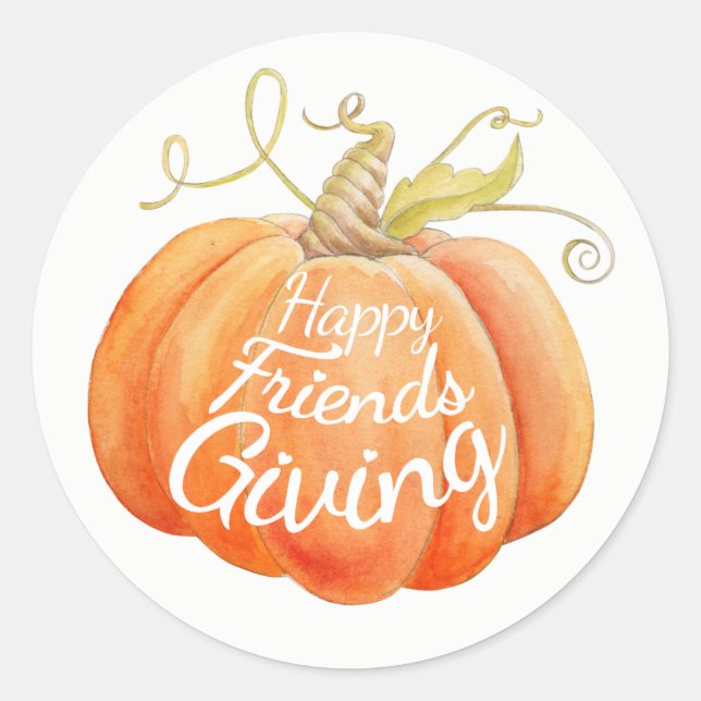 Friendsgiving pumpkin watercolor art sticker (Front)