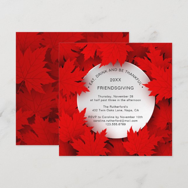 Friendsgiving Red Fall Leaves | Thanksgiving Invitation (Front/Back)