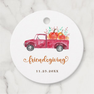 Friendsgiving Red Pickup Truck Pumpkin Script Favour Tags