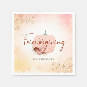 Friendsgiving Rose Gold Glitter Pumpkin Napkin