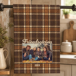 Friendsgiving Rustic Autumn Plaid Photo Hand Towel