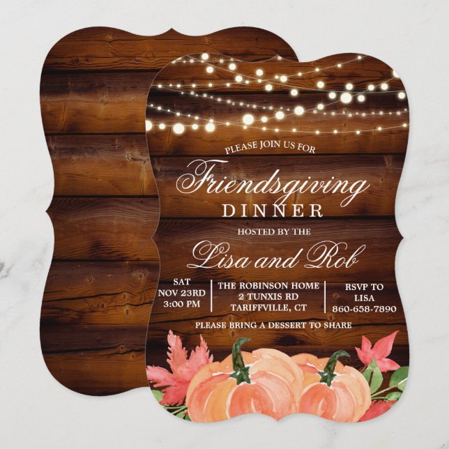Friendsgiving Rustic Fall Pumpkin Invitation (Front/Back)