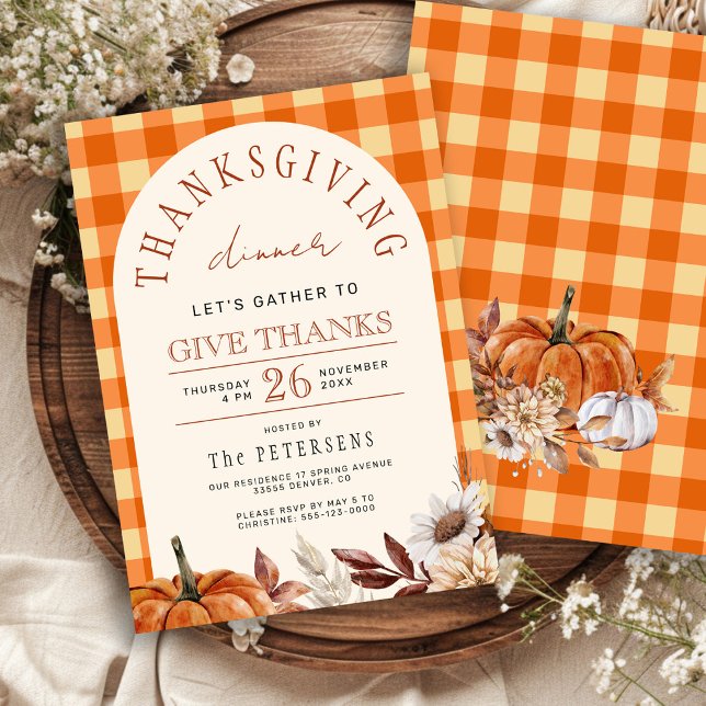 Friendsgiving rustic gingham Thanksgiving dinner Invitation (Creator Uploaded)