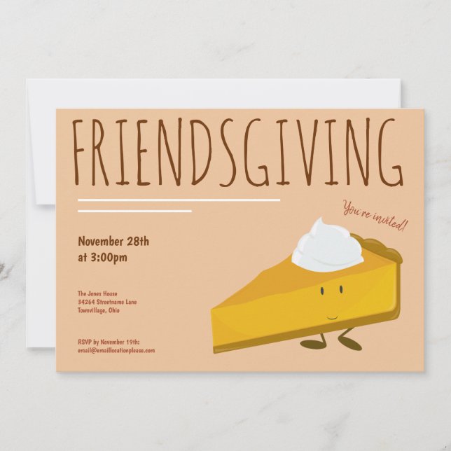 Friendsgiving Smiling Pumpkin Pie Slice Holiday Invitation (Front)