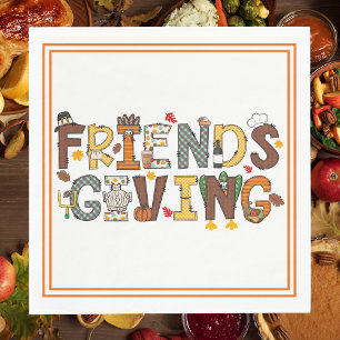 Friendsgiving Thangsgiving Themed Orange Border Napkin