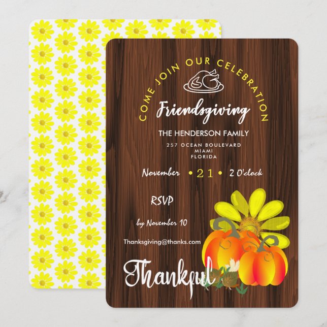 Friendsgiving Thankful Celebration Rustic Invitation (Front/Back)