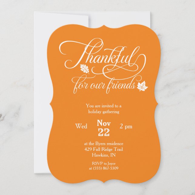 Friendsgiving Thankful for Our Friends Typography Invitation (Front)