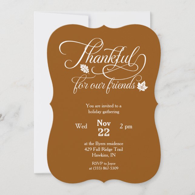 Friendsgiving Thankful for Our Friends Typography Invitation (Front)