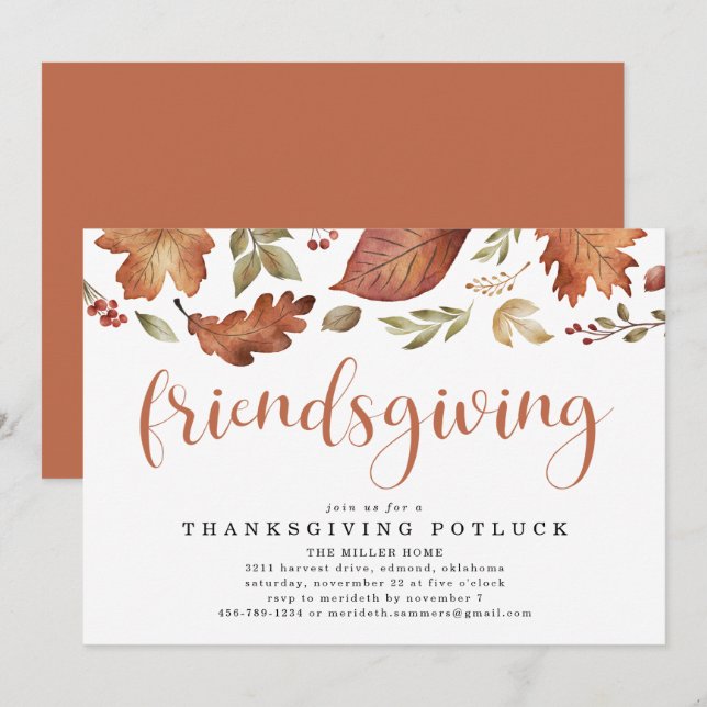 Friendsgiving Thankful Leaves Invitation (Front/Back)
