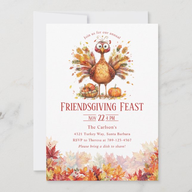 Friendsgiving Thanksgiving Cute Turkey Invitation (Front)