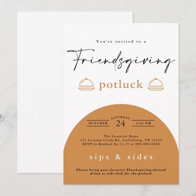 Friendsgiving Thanksgiving Modern Potluck Dinner Invitation (Front/Back)