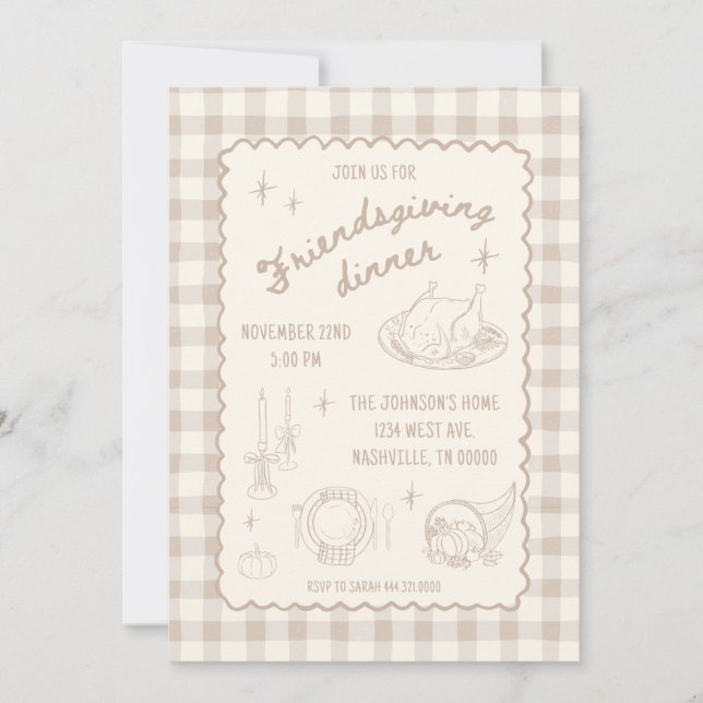 Friendsgiving Thanksgiving Neutral Aesthetic Invitation (Front)