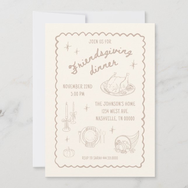 Friendsgiving Thanksgiving Neutral Aesthetic Invitation (Front)