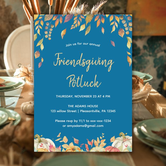 Friendsgiving Thanksgiving Potluck Fall Leaves  Invitation (Creator Uploaded)