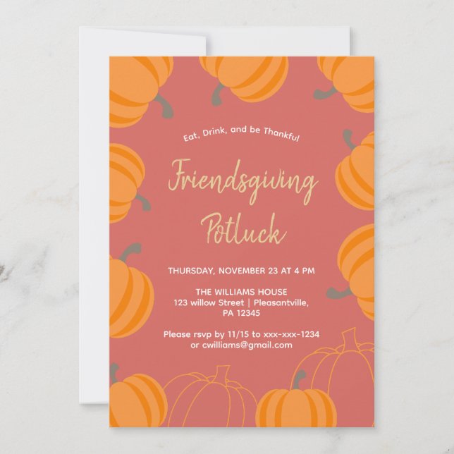 Friendsgiving Thanksgiving Potluck Fall Pumpkin Invitation (Front)