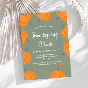 Friendsgiving Thanksgiving Potluck Fall Pumpkin Invitation