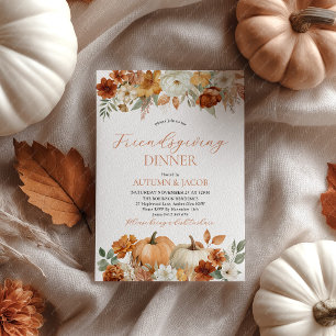 Friendsgiving Thanksgiving Pumpkin Fall Leaves Invitation
