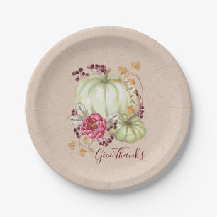 Friendsgiving Thanksgiving Watercolor Pumpkin Paper Plate