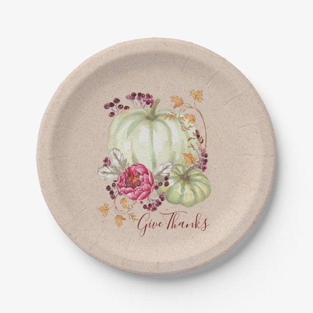 Friendsgiving Thanksgiving Watercolor Pumpkin Paper Plate (Front)